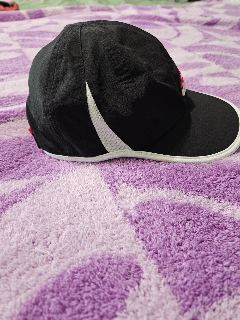 Adidas Black Cap with Pink Logo and White Trim